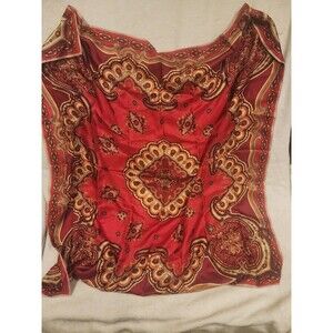 Vintage Square Red Gold silk scarf paisley ornamental medallion 35x35